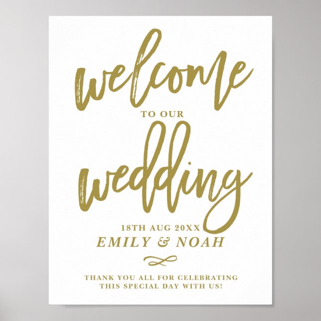 Gold Rustic Hand Lettering Welcome to Our Wedding Poster (Front)
