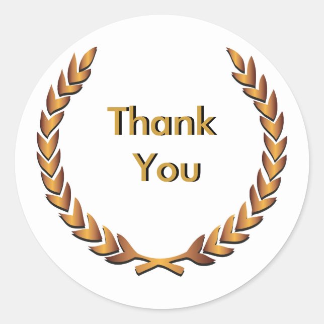 Gold Rustic Laurel Wreath Thank You Classic Round Sticker (Front)