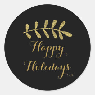 Gold Rustic Leaf Elegant Simple Black Fall Classic Round Sticker