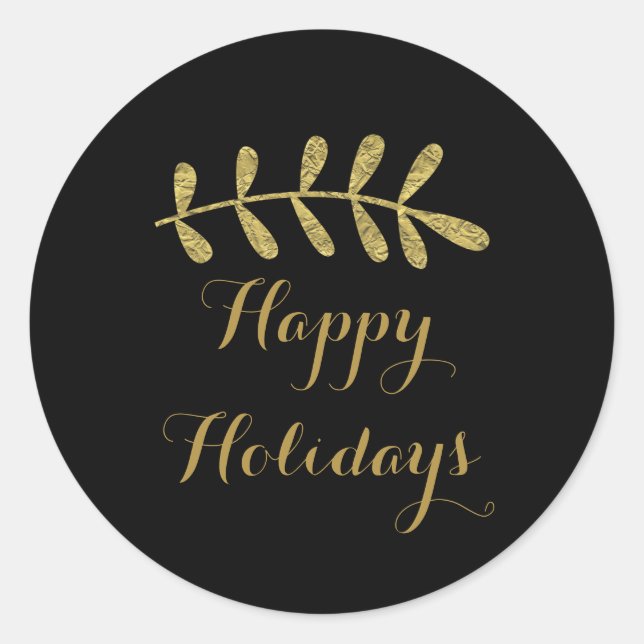 Gold Rustic Leaf Elegant Simple Black Fall Classic Round Sticker (Front)