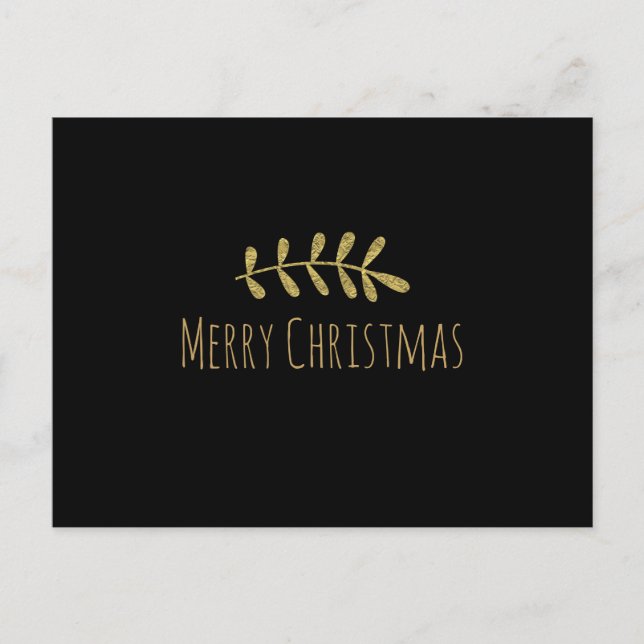 Gold Rustic Leaf Elegant Simple Black Modern Holiday Postcard (Front)