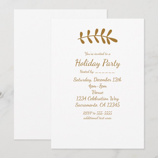 Gold Rustic Leaf Elegant White Fall Invitation (Front/Back)