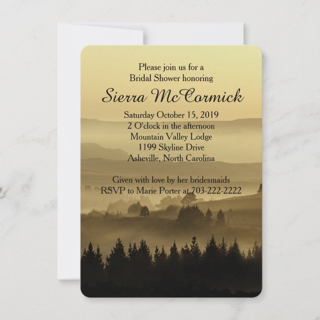 Gold Rustic Mountain Bridal Shower Invitation (Front)
