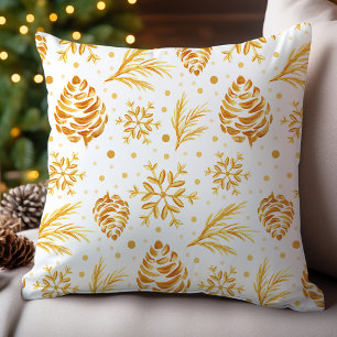Gold Rustic Pine Christmas Cushion