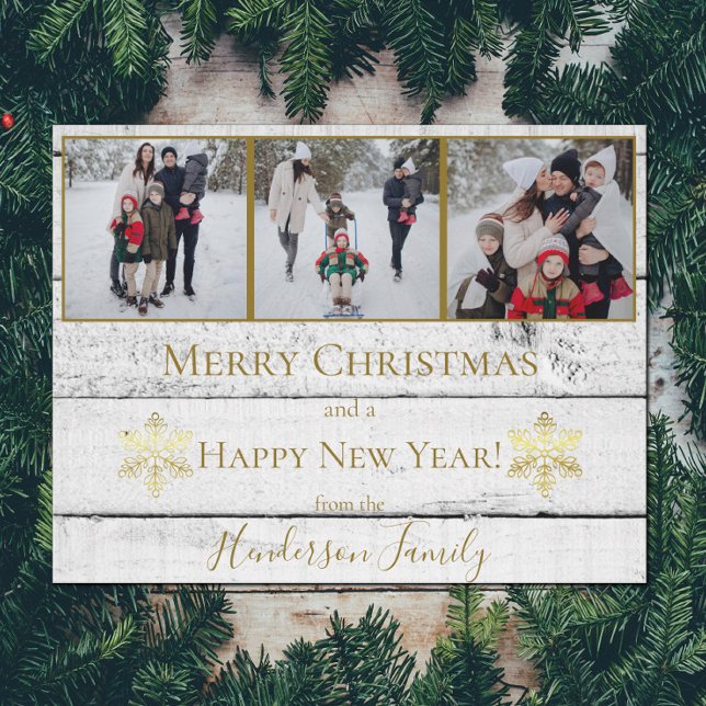 Gold Rustic Snowflakes Flat Holiday Photo Card (Gold Rustic Snowflakes Holiday Photo Card)