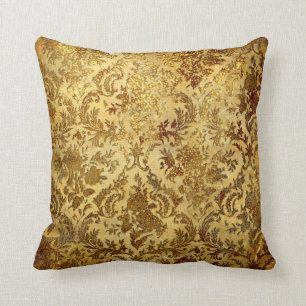 Gold,rustic,vintage,antique,damask,elegant,chic, Cushion