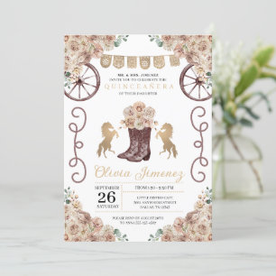 Gold Rustic Western Cowboy Boots Quinceañera Invitation
