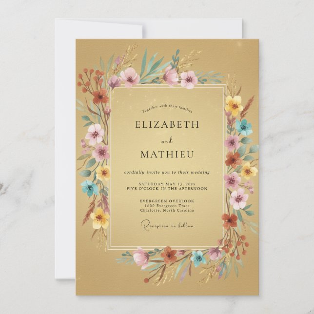 Gold Rustic Wildflower Wedding Invitation (Front)