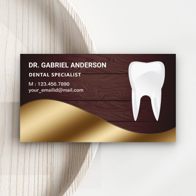 Gold Rustic Wood Tooth Dental Clinic Dentist Business Card (Creator Uploaded)