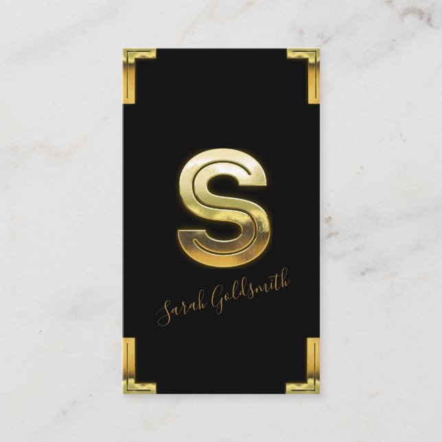 Gold S Initial and Borders Business Card (Front)