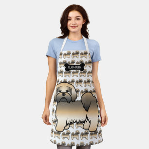 Gold Sable Lhasa Apso Cartoon Dog & Name Apron