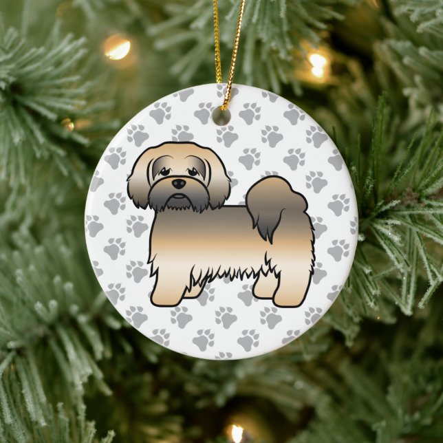 Gold Sable Lhasa Apso Cute Cartoon Dog Ceramic Ornament (Tree)