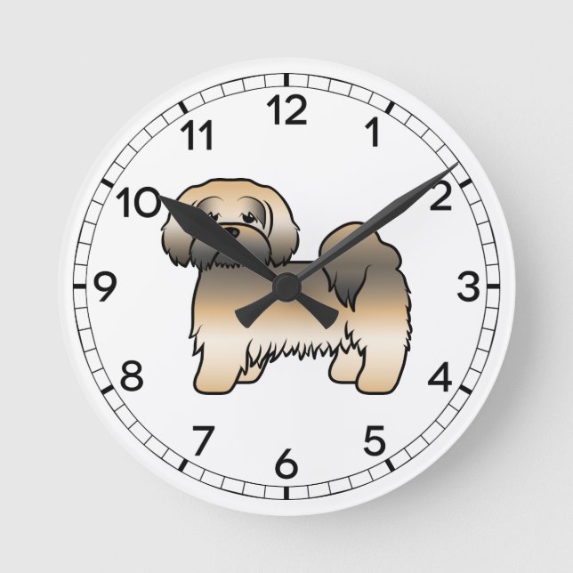 Gold Sable Lhasa Apso Cute Cartoon Dog Round Clock (Front)