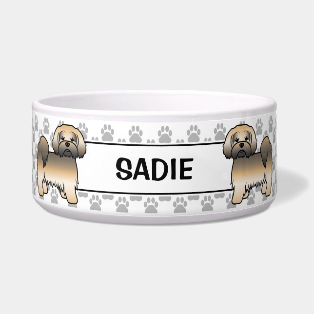 Gold Sable Lhasa Apso Dog With Paws & Name (Front)