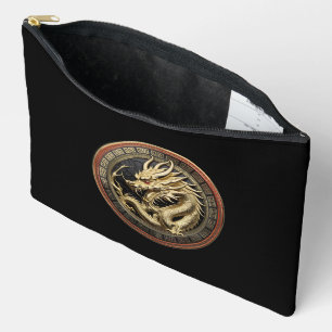 Gold Sacred Eastern Dragon Medallion Accessory Pouch