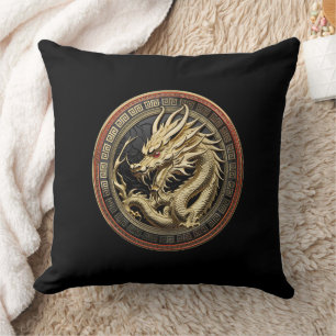 Gold Sacred Eastern Dragon Medallion Cushion