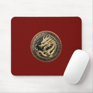 Gold Sacred Eastern Dragon Medallion Mouse Pad
