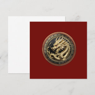 Gold Sacred Eastern Dragon Medallion on Red Velvet