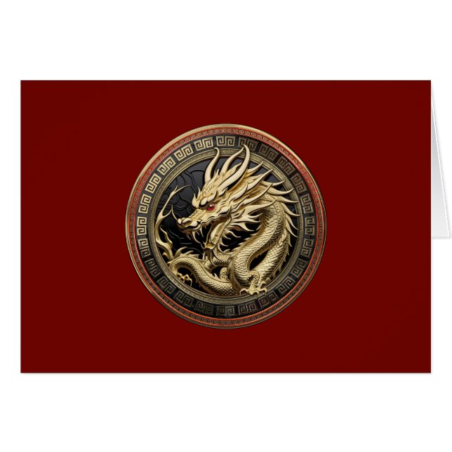 Gold Sacred Eastern Dragon Medallion on Red Velvet (Front Horizontal)