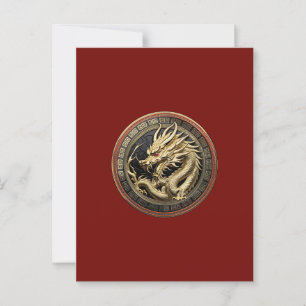 Gold Sacred Eastern Dragon Medallion on Red Velvet Postcard