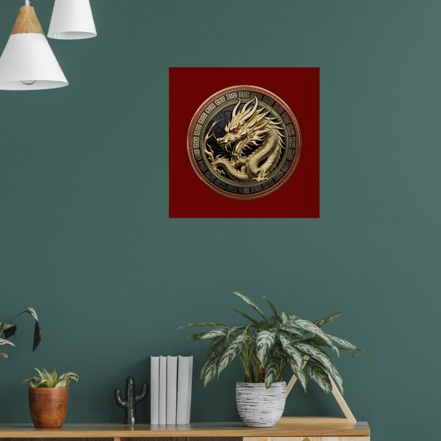 Gold Sacred Eastern Dragon Medallion Poster (Living Room 1)