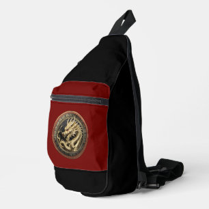 Gold Sacred Eastern Dragon Medallion Sling Bag