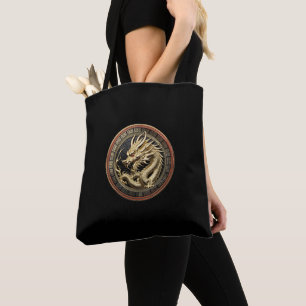 Gold Sacred Eastern Dragon Medallion Tote Bag