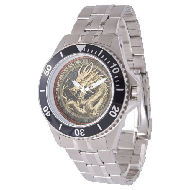 Gold Sacred Eastern Dragon Medallion Watch (Angled)