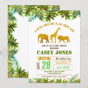 Gold Safari Animal Baby Shower Invitation