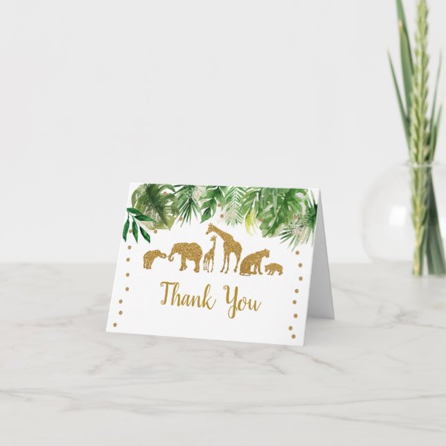 Gold Safari Animal Baby Shower Thank You Card (Front)