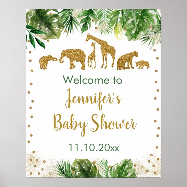 Gold Safari Animal Baby Shower Welcome Poster (Front)