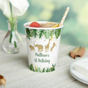 Gold Safari Animal Greenery Birthday Paper Cups