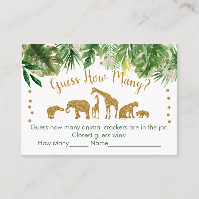 Gold Safari Animal Guess How Many Baby Shower Game Place Card (Front)