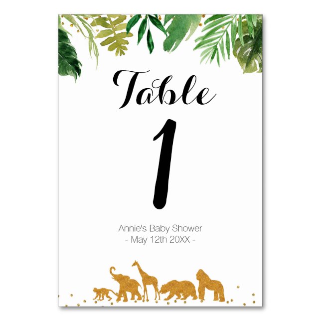 Gold safari animal Modern Table Number (Front)
