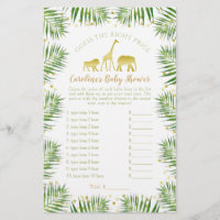 Gold Safari Animals Baby Shower Guess Price Game