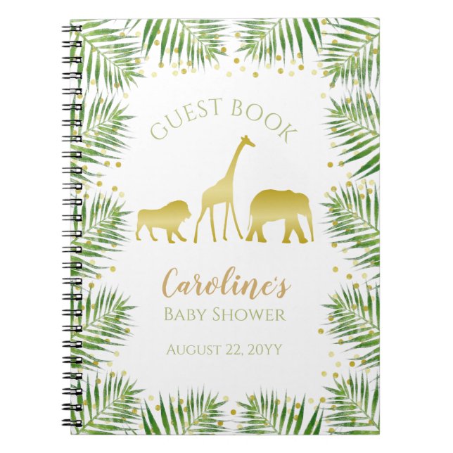 Gold Safari Animals Baby Shower Guest Book (Front)