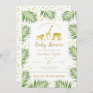 Gold Safari Animals Baby Shower Invitation