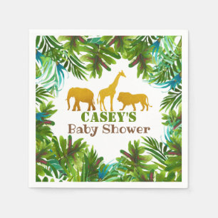 Gold Safari Animals Baby Shower Napkin - Custom