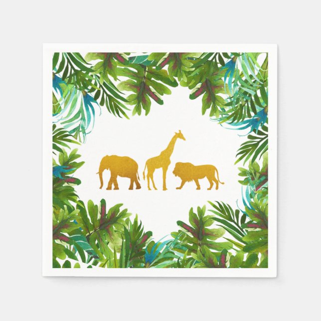 Gold Safari Animals Party Napkin (Front)