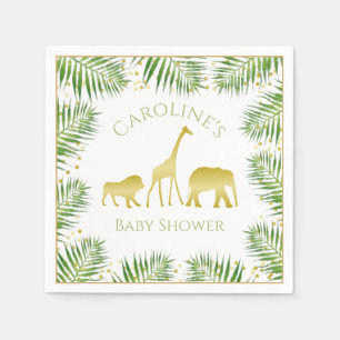 Gold Safari Animals Tropical Baby Shower Napkin