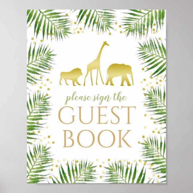 Gold Safari Baby Shower Guest Book Sign Decor (Front)