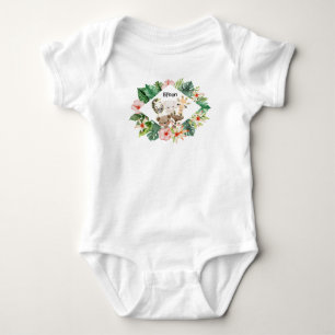 Gold Safari Friends Watercolor Floral Greenery Baby Bodysuit