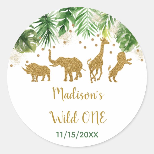 Gold Safari Wild One First Birthday Classic Round Sticker (Front)