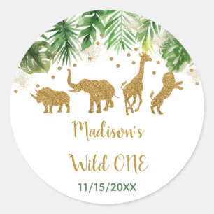 Gold Safari Wild One First Birthday Classic Round Sticker