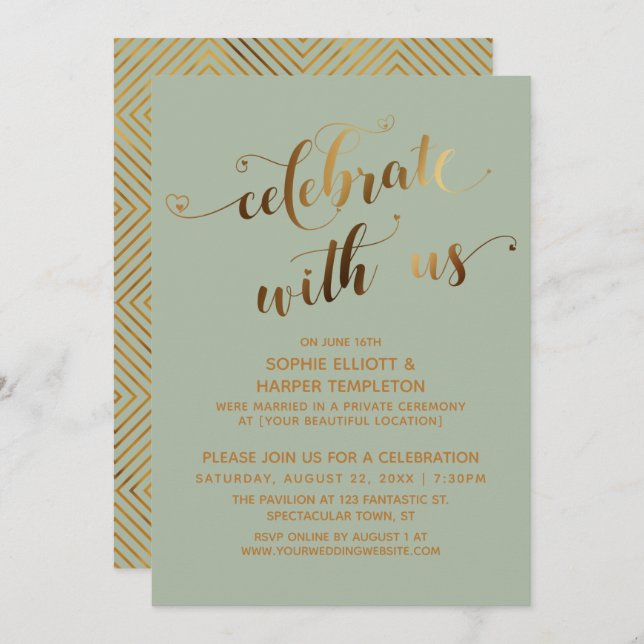 Gold & Sage Celebrate with Us Post-Wedding Party Invitation (Front/Back)
