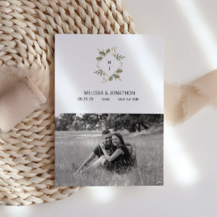 Gold Sage Green Floral Add Image Save The Date