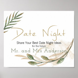 Gold Sage Green Floral Date Night Sign