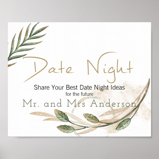 Gold Sage Green Floral Date Night Sign (Front)