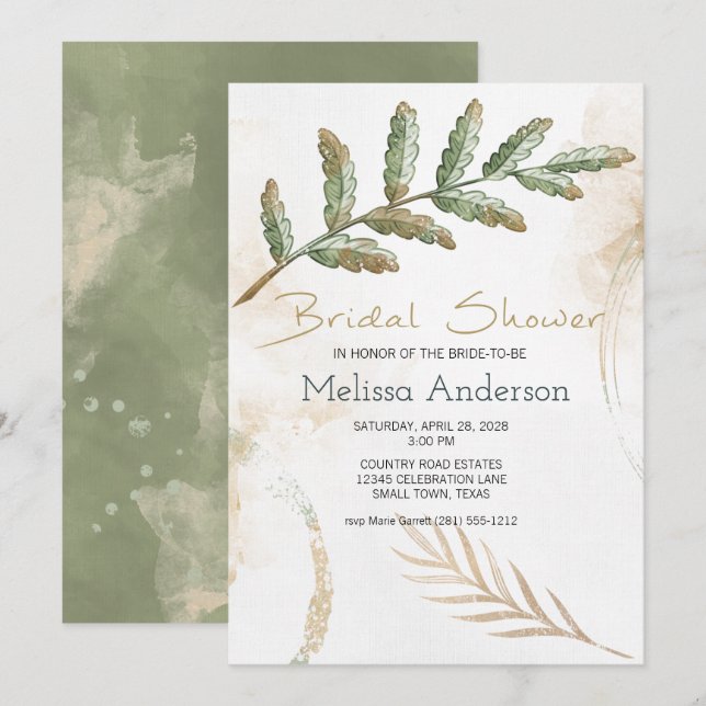 Gold Sage Green Floral Elegant Bridal Shower  (Front/Back)