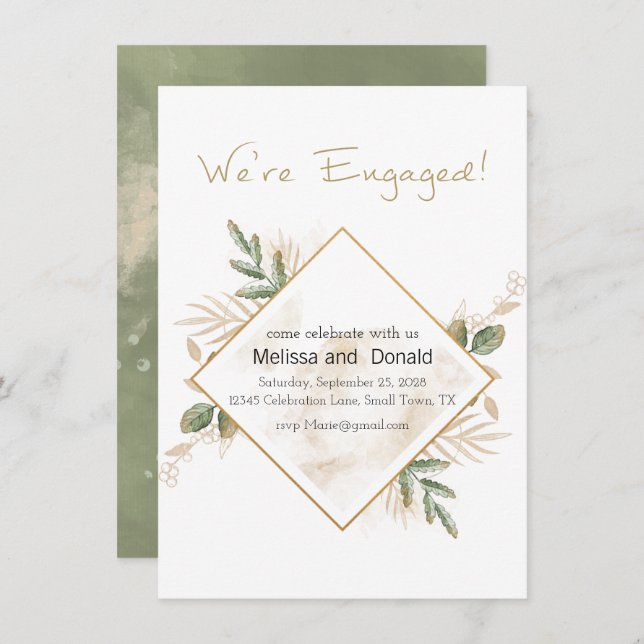 Gold Sage Green Floral Elegant Engagement (Front/Back)